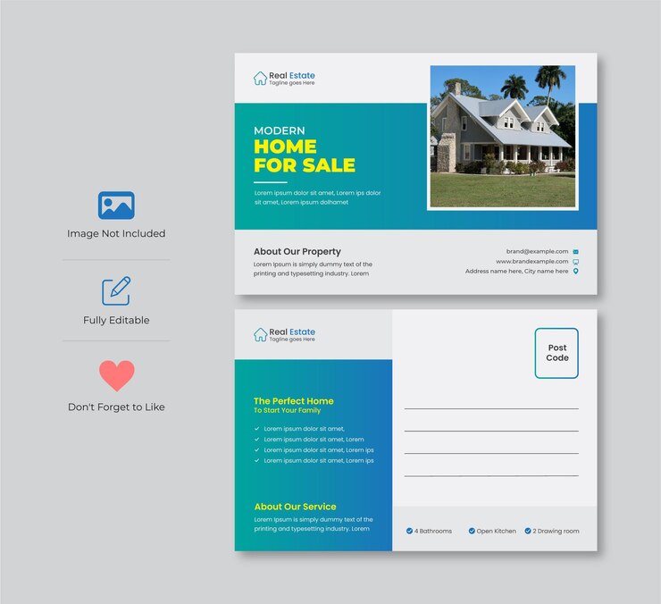 Vector las plantillas de tarjetas postales de bienes raíces