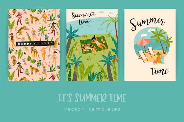 Plantillas del vector con la ilustración de verano divertido.