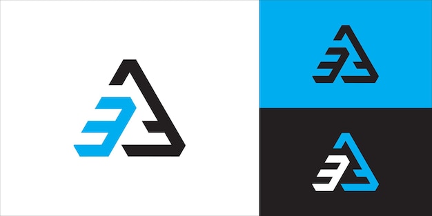 Plantillas vectoriales de diseño de logotipo de monograma abstracto A3 o 3A en forma de triángulo