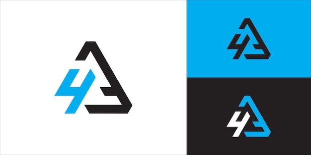 Plantillas vectoriales de diseño de logotipo de monograma abstracto A4 o 4A en forma de triángulo