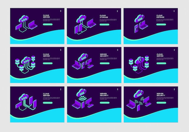 Plantillas web de computación en la nube isométrica