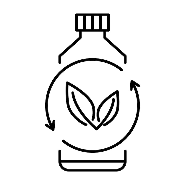 Plástico biodegradable, cartel. Icono de botella de plástico con hojas verdes. Pasa al concepto de planta. Producción de material compostable ecológico. Residuos cero, concepto de protección de la naturaleza. Vector