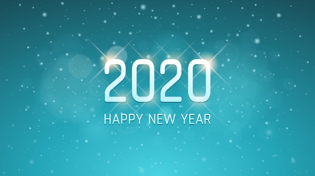 Plata feliz año nuevo 2020 con copos de nieve en fondo vintage color azul