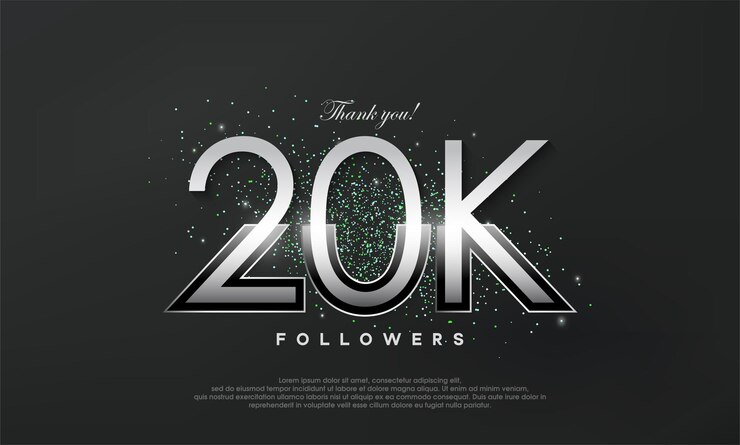Vector plata metálica muchas gracias por 20k seguidores diseño lujoso y elegante