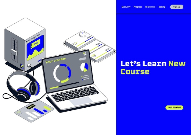 Vector plataforma de aprendizaje electrónico y cursos en línea en una computadora portátil concepto educativo innovador ilustración vectorial