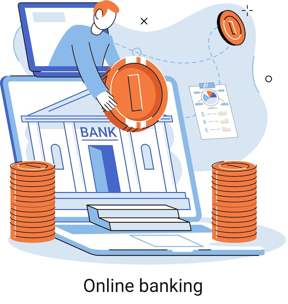 Plataforma bancaria en línea metáfora servicio bancario remoto sistema de transacciones en línea para inversión y pago móviles Operaciones bancarias cambio de divisas cuenta de cheque gestionar depósitos comercio electrónico