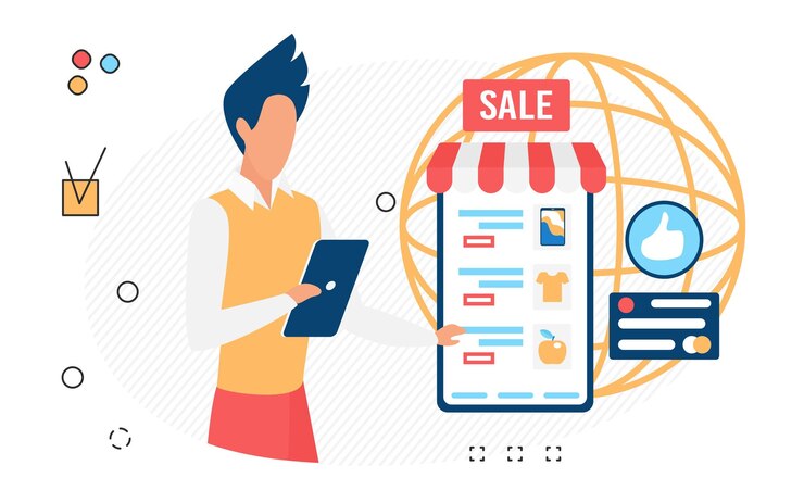 Vector plataforma de compras minoristas de tiendas móviles globales en línea