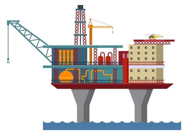 Plataforma de extracción de petróleo en el océano Plataforma de perforación industrial aislada sobre fondo blanco