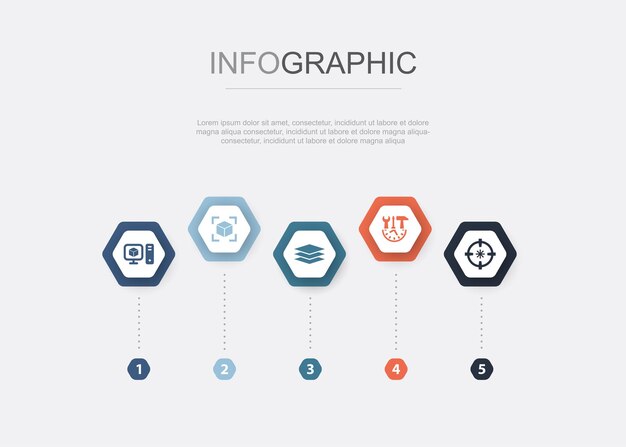 Plataforma de juegos AR gafas virtuales Proyección AR Iconos de presentación AR Plantilla de diseño infográfico Concepto creativo con 5 pasos