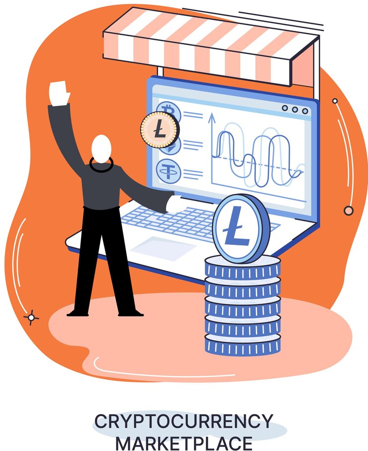Vector plataforma de negociación del mercado de valores inversión de dinero moneda digital y tecnología blockchain programa de intercambio y minería criptomoneda mercado de sistema de pago en línea para el comercio de litecoin