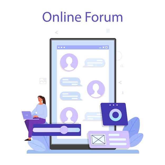 Plataforma o servicio en línea UX UI. Mejora de la interfaz de la aplicación para el usuario. Concepto de tecnología moderna. Foro en línea. Ilustración vectorial plana
