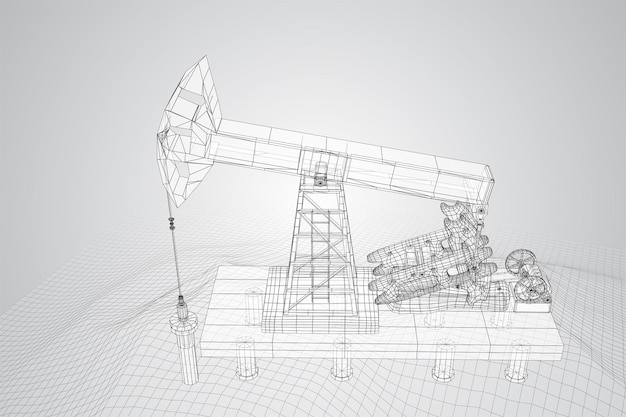 Plataforma petrolera vectorial en estilo de contorno transparente 3d