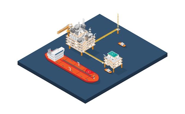 Una plataforma petrolífera plataforma costa afuera o plataforma de perforación costa afuera con estilo isométrico