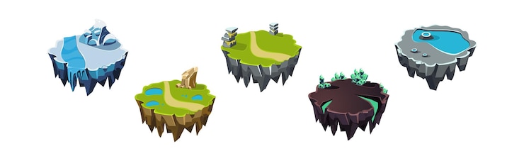 Vector plataformas de islas flotantes con diferentes conjuntos de vectores de paisaje