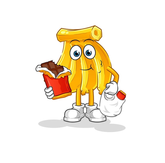 Plátano come mascota de chocolate. vector de dibujos animados