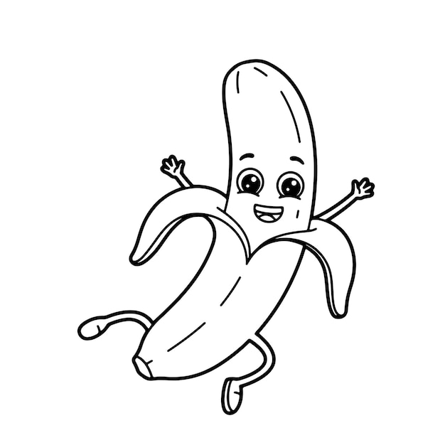 plátano conmocionado triste feliz enojado volando página de colorear ilustración vectorial pegatina del logotipo de la fruta