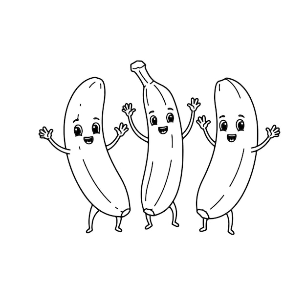 plátano conmocionado triste feliz enojado volando página de colorear ilustración vectorial pegatina del logotipo de la fruta