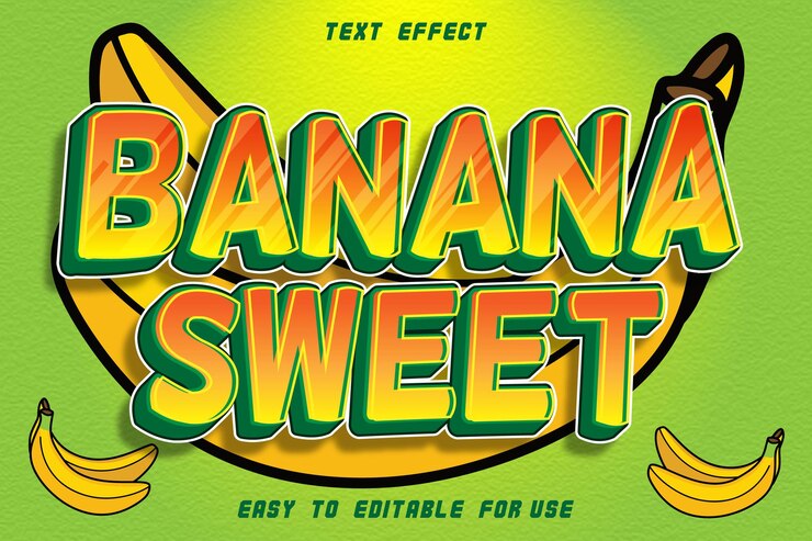 Vector plátano dulce efecto texto editable relieve estilo moderno