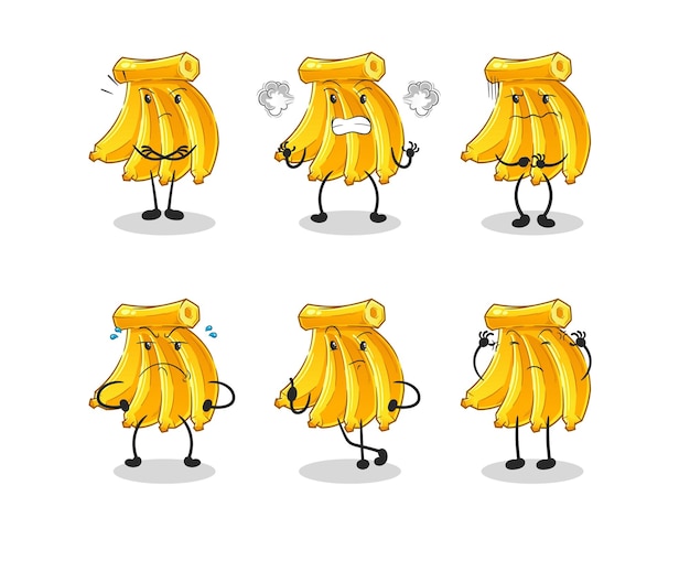 Plátano enojado grupo personaje dibujos animados mascota vector