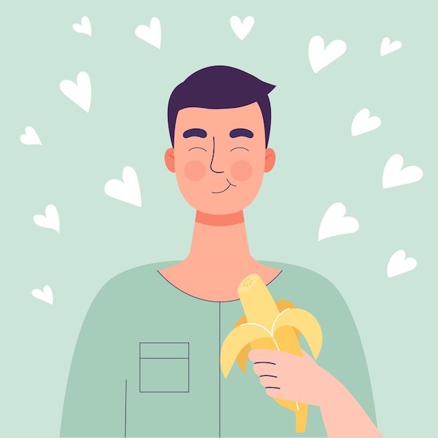 Vector plátano feliz lindo hombre comiendo