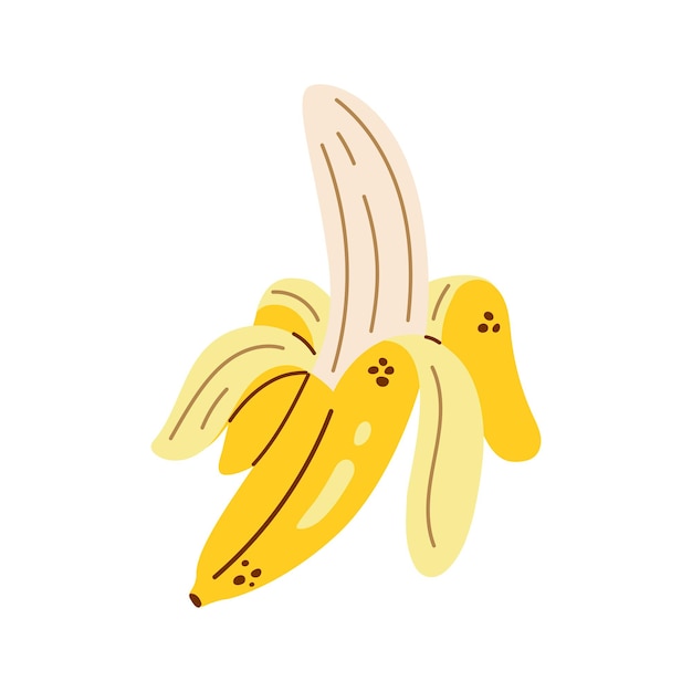 Plátano pelado vectorial plátano lindo en diseño plano plátano pelado amarillo aislado en blanco fruta tropical