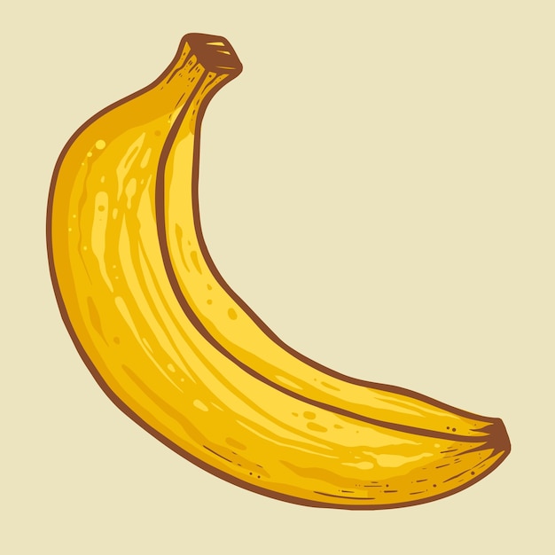 Plátano plátano amarillo sobre fondo ilustración de frutas tropicales en estilo dibujado a mano para diferentes diseños