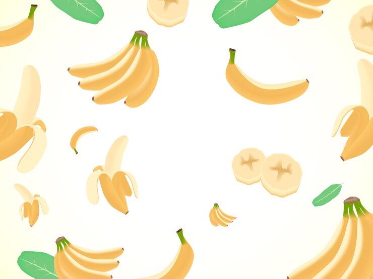 Plátano que cae con hojas verdes Rodajas de plátano que vuelan