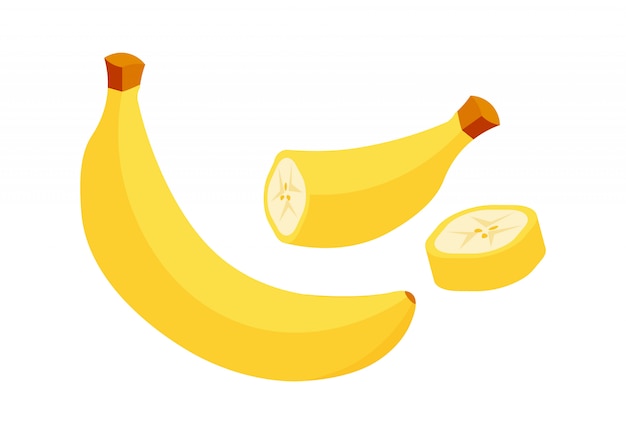 Vector plátano con rodajas y cáscara.
