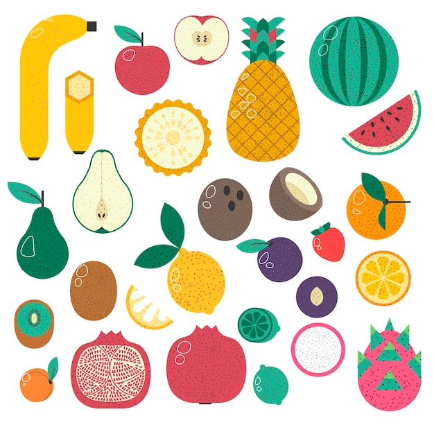 Vector plátano y sandía de frutas exóticas y tropicales