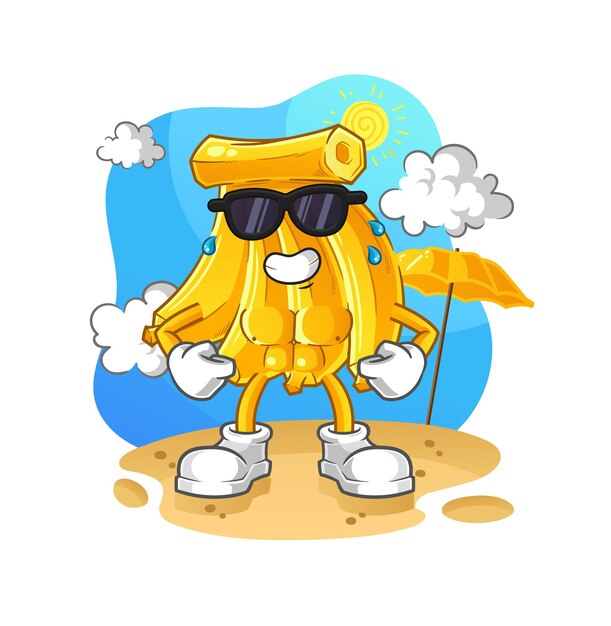 Plátano tomando el sol en verano. vector de personaje