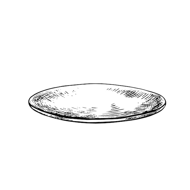 El platillo Gráficos vectoriales que representan una placa de cerámica vacía Una ilustración dibujada a mano en blanco y negro