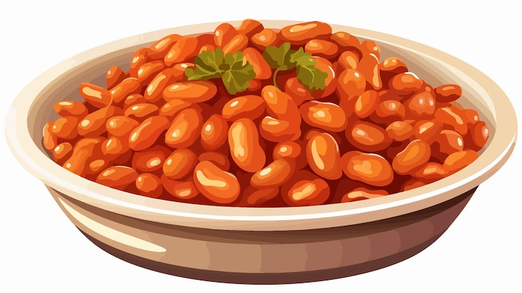 Vector el plato aislado de frijoles horneados de dibujos animados