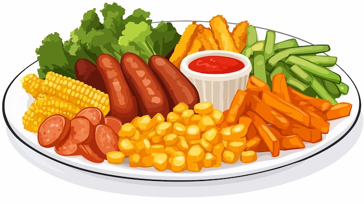 Vector plato de alimentos fritos con maíz para una deliciosa presentación del menú