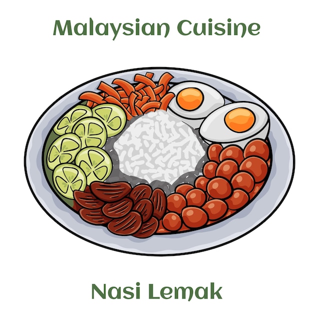 Plato de arroz Nasi Lemak cocinado en leche de coco y hoja de pandan Cocina de Malasia