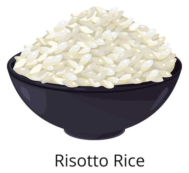 Vector plato de arroz risotto icono de tazón de grano blanco aislado sobre fondo blanco