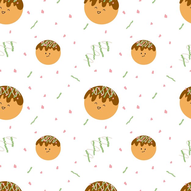 Plato asiático takoyaki pulpo bolas cocina japonesa lindo personaje doodle ilustración fabri