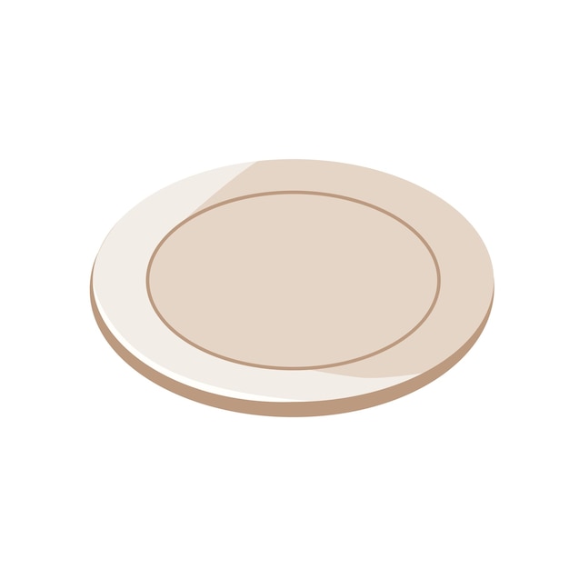 Plato beige en estilo plano Plato de cerámica Utensilio de cocina Objetos vectoriales con blanco aislado bg