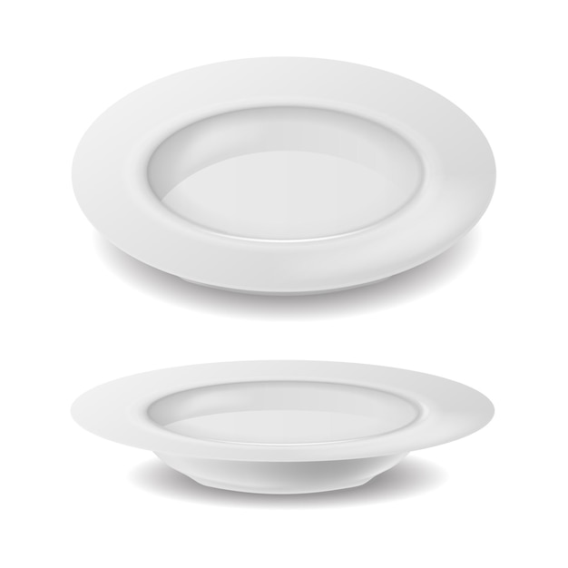 Vector plato blanco plato vacío realista vista lateral de vajilla aislada utensilio de cerámica para el desayuno plantilla de tazón de porcelana para cocinar vajilla limpia ilustración de vajilla vectorial