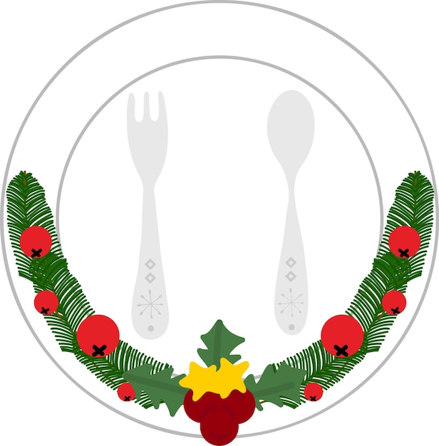 Plato de cena de Navidad Guirnaldas banderas etiquetas burbujas cintas y pegatinas Colección de iconos decorativos de Feliz Navidad ilustración