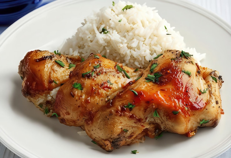 Vector un plato de comida con arroz y arroz encima