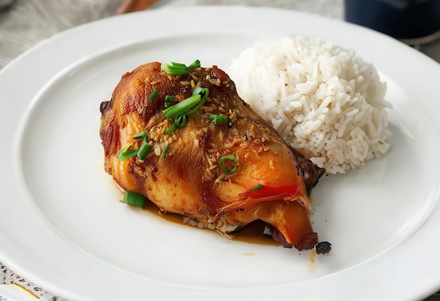 un plato de comida con arroz y un plato de comida encima