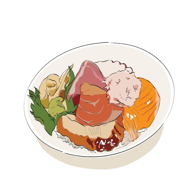 Un plato de comida con un dibujo de un plato de pollo.