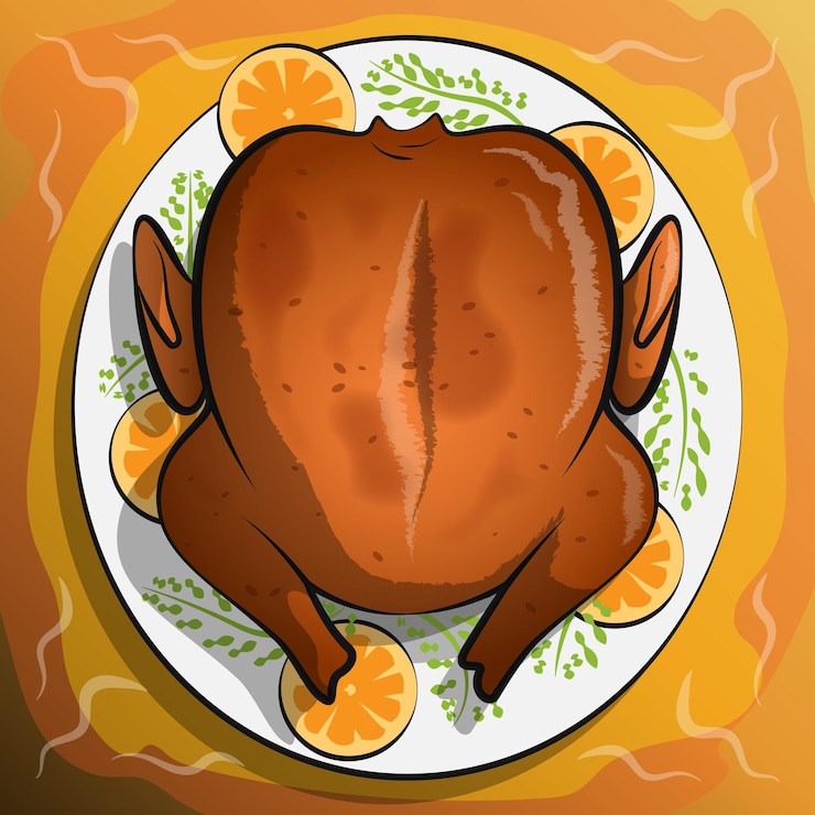 Vector un plato de comida que tiene un pavo en él