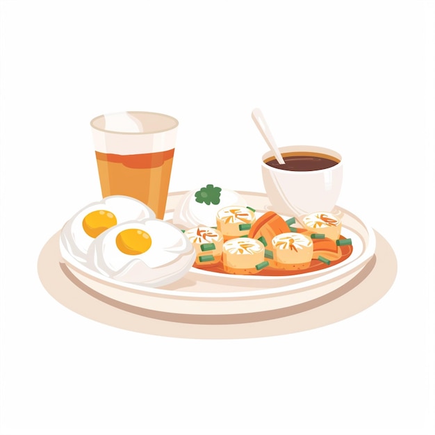un plato de comida con una taza de té y una taza
