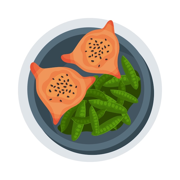 Vector plato coreano de pasteles horneados con guisantes verdes servidos en el plato ilustración vectorial