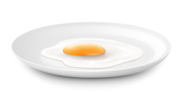 Plato con delicioso huevo frito aislado sobre fondo blanco Ilustración vectorial 3D realista vista lateral de delicioso desayuno