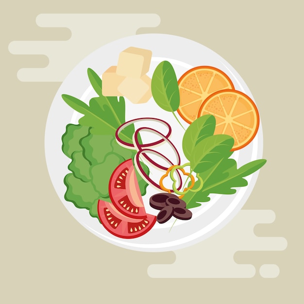 plato con diseño de ilustración de vector de ensalada de comida saludable