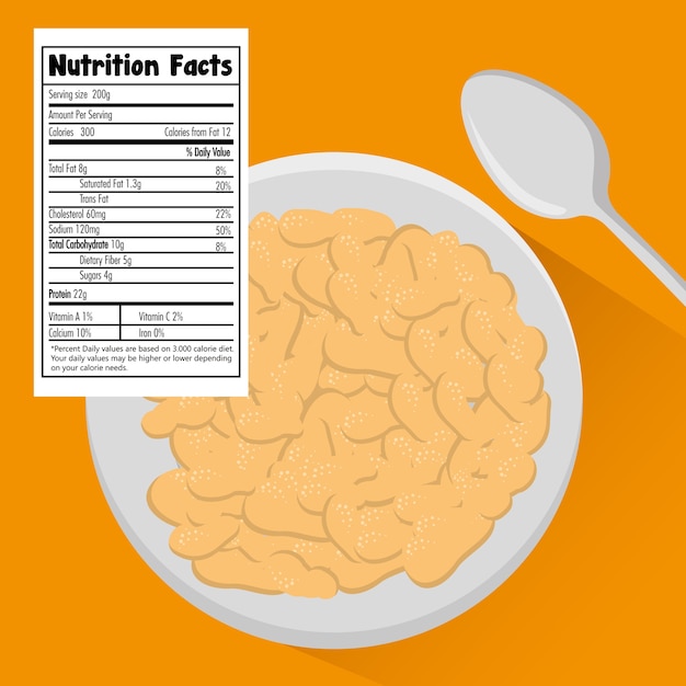 plato con diseño de ilustración de vector de hechos de nutrición de cereales