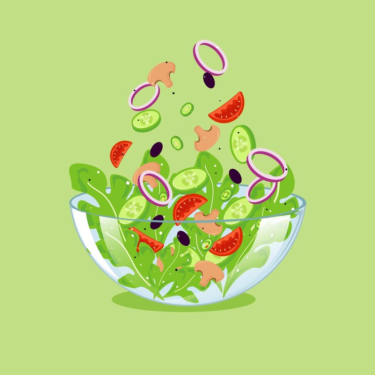 un plato de ensalada fresca y saludable con pepino, tomate, hongo, oliva