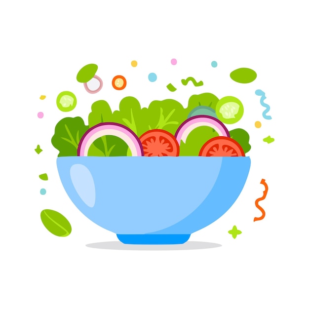 Un plato de ensalada Ilustración de alimentos Estilo plano Ilustración vectorial de fideos